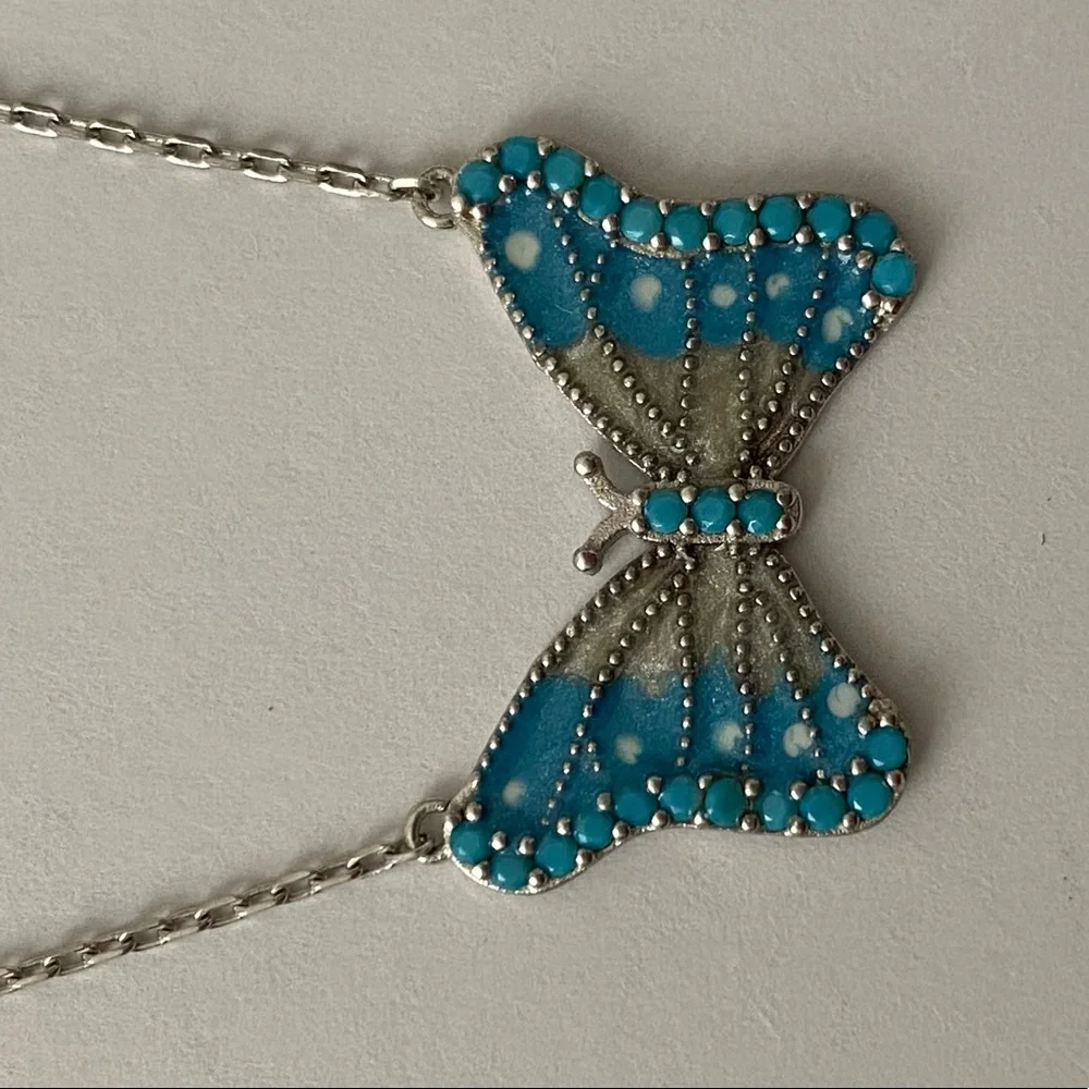 925 Silver blue butterfly necklace turquoise stones